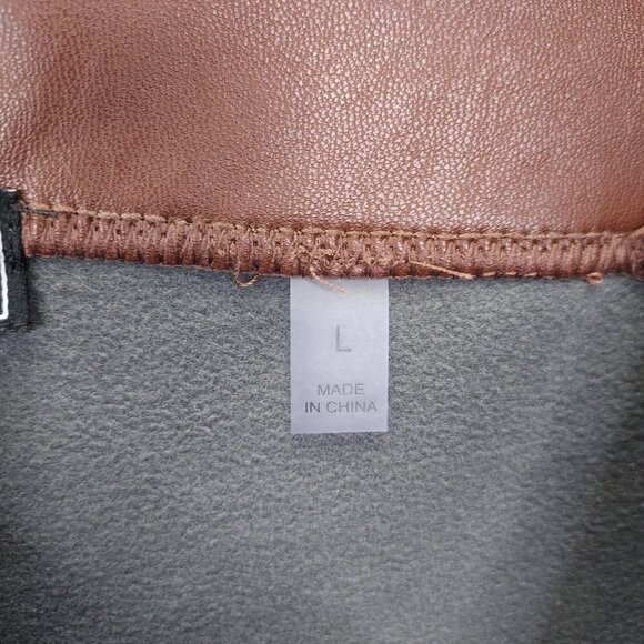 BAGATELLE Faux Leather Pants Women's L Tan Brown Stretch High Rise Pull On Lined - Picture 6 of 11